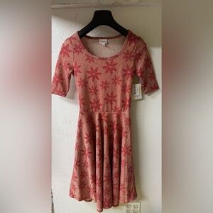 LuLaRoe Nicole Dress Small NWT Red Floral Poinsettia Fit & Flare Scoop Neck SM